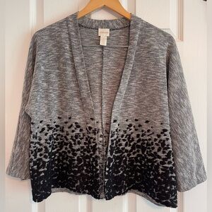 Chico's Cardigan Jacket Size 1 Black‎ and Grey Sweater Jacket Open Front